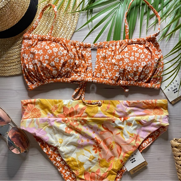 Billabong 🌺 Ditsy Floral Ruched Made for Daze Alina Bralette Top | Rise Bottom - Picture 9 of 16